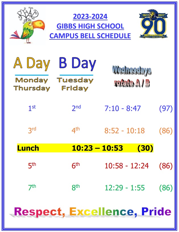 2023 - 2024 A and B Day Bell Schedule Flyer